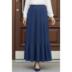 İmaj Butik Indigo Eteği Katlı Bel Lastikli Bürümcük Etek - İndigo - Standart