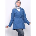 İmaj Butik İndigo Kruvaze Yaka Çift Düğmeli Kaşe Kaban - 44