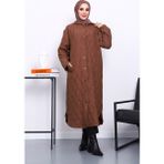 İmaj Butik Kahverengi Kapitone Kapşonlu Trençkot - S - M