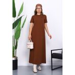 İmaj Butik Kahverengi Kısa Kol Tesettür Içlik Elbise - 38 - 40
