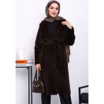 İmaj Butik Kahverengi Kruvaze Yaka Cepli Angora Kaban - 40