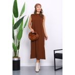 İmaj Butik Kahverengi Sıfır Kol Penye Tesettür Içlik Elbise - 44 - 46