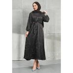 İmaj Butik Kahverengi Taşlı Kuşaklı Saten Elbise - 46