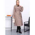İmaj Butik Koyu Bej Kruvaze Yaka Kuşaklı Kaşe Kaban - 44
