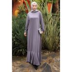 İmaj Butik Koyu Gri Eteği Katlı Kol Lastikli Modal Elbise - 40 - 42