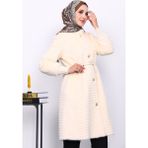 İmaj Butik Krem Bel Lastikli Angora Kürk Kaban - 42