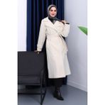 İmaj Butik Krem Kruvaze Yaka Kuşaklı Kaşe Kaban - 48