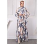 İmaj Butik Lacivert Bel Kuşaklı Şifon Elbise - 36
