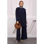 İmaj Butik Lacivert Bürümcük Tunik Pantolonlu Takım