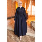 İmaj Butik Lacivert Fermuarlı Kot Elbise - 42 - 44