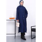 İmaj Butik Lacivert Kapitone Kapşonlu Trençkot - S - M