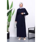 İmaj Butik Lacivert Kolu Armalı Reglan Kol Basic Modal Kuşaklı Elbise - 38