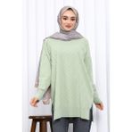 İmaj Butik Mint Yeşili Bisiklet Yaka Soğuk İplik Triko Tunik - Standart