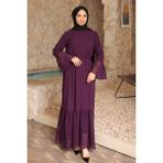 İmaj Butik Mor Bel Bağlamalı Eteği Katlı Şifon Elbise - 38 - 40