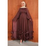 İmaj Butik Mürdüm Etek Ucu Fırfırlı Pelerinli Abiye - 38