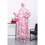 İmaj Butik Pembe Desenli Şifon Elbise - 50