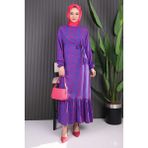 İmaj Butik Saks Mavi Desenli Eteği Katlı Viscon Elbise - 38 - 40