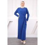 İmaj Butik Saks Mavi Yan Bağlamalı Elbise - 38 - 40