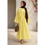 İmaj Butik Sarı Bağlama Detaylı Salaş Müslin Elbise - Standart