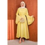 İmaj Butik Sarı Ispanyol Kol Bel Bağlamalı Tül Elbise - 38 - 40