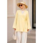 İmaj Butik Sarı Kruvaze Yaka Yandan Bağlamalı Yazlık Kimono Tunik