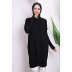 İmaj Butik Siyah Bisiklet Yaka Merserize Salaş Triko Tunik - Standart
