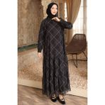 İmaj Butik Siyah Desenli Şifon Elbise - 44