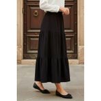 İmaj Butik Siyah Eteği Katlı Bel Lastikli Bürümcük Etek - Standart
