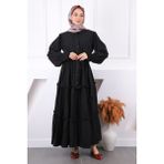 İmaj Butik Siyah Önü Nakışlı Bel Kuşaklı Elbise - 42