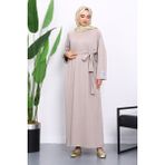 İmaj Butik Vizon Kolu Armalı Reglan Kol Basic Modal Kuşaklı Elbise - 42