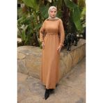 İmaj Butik Vizon Zincir Kuşaklı Fitilli Uzun Elbise - 44 - 46