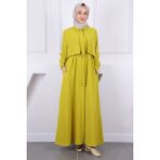 İmaj Butik Yağ Yeşili Cepli Bel Kuşaklı Elbise - 44