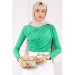 İmaj Butik Yeşil Önü Drapeli Sandy Bluz - 2XL