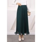 İmaj Butik Zümrüt Yeşili Bel Lastikli Piliseli Şifon Etek - 42