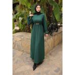 İmaj Butik Zümrüt Yeşili Zincir Kuşaklı Fitilli Uzun Elbise - 42 - 44