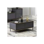 İmaj Modern Kapaklı Orta Sehpa – 90X45 Cm | Mermer Desenli Ve Gold Detaylı Antrasit