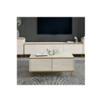 İmaj Modern Kapaklı Orta Sehpa – 90X45 Cm | Mermer Desenli Ve Gold Detaylı Traverten