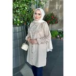 İmajButik Bej Kol Lastikli Yaka Fırfırlıı Tunik