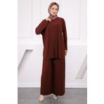 İmajButik Bordo Piliseli Sandy Tunik Pantolon Takım