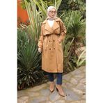 İmajButik Camel Kruvaze Yaka Astarlı Trençkot