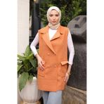 İmajButik Camel Kruvaze Yaka Cepli Buklet Yelek
