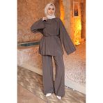 İmajButik Haki Bel Bağlamalı Tunik Pantolonlu Takım