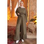 İmajButik Haki Hırka Bluz Pantolonlu Geniş Kalıp 3'lü Modal Takım