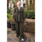 İmajButik Haki Yaka Fırfırlı Tunik Pantolonlu Takım