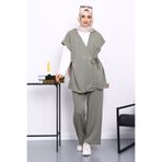 İmajButik Haki Yelekli Tunik Pantolon Üçlü Takım