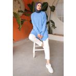 İmajButik İndigo Bisiklet Yaka Merserize Salaş Triko Tunik