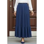 İmajButik İndigo Eteği Katlı Bel Lastikli Bürümcük Etek