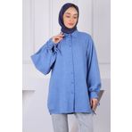 İmajButik İndigo Kol Bağlamalı Keten Tunik