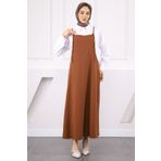 İmajButik Kahverengi İp Askılı Jile Elbise