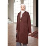 İmajButik Kahverengi Tek Düğmeli Angora Yumoş Triko Hırka